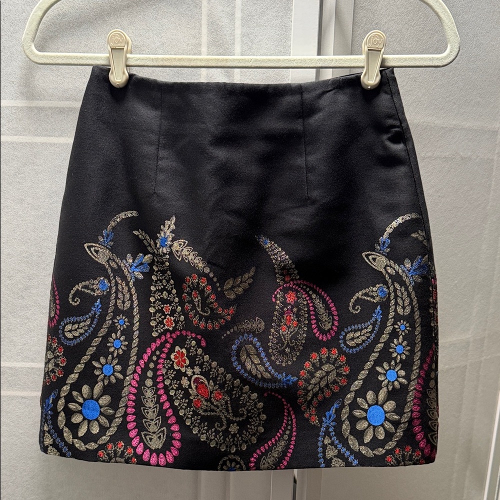 Ted Baker Black Skirt with Colorful Paisley Embroidery
